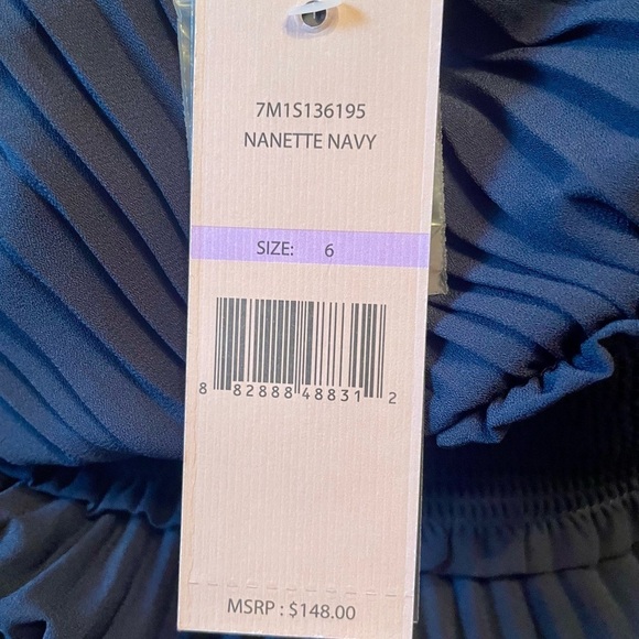 Nanette Lepore Navy Accordion Pleat Smocked Midi Dress Size 6 Office Work Party - Picture 10 of 12